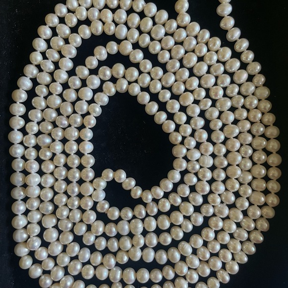 100in Endless Freshwater Pearl Rope Necklace 7-8mm Knotted White Cream Wrap - Picture 7 of 14